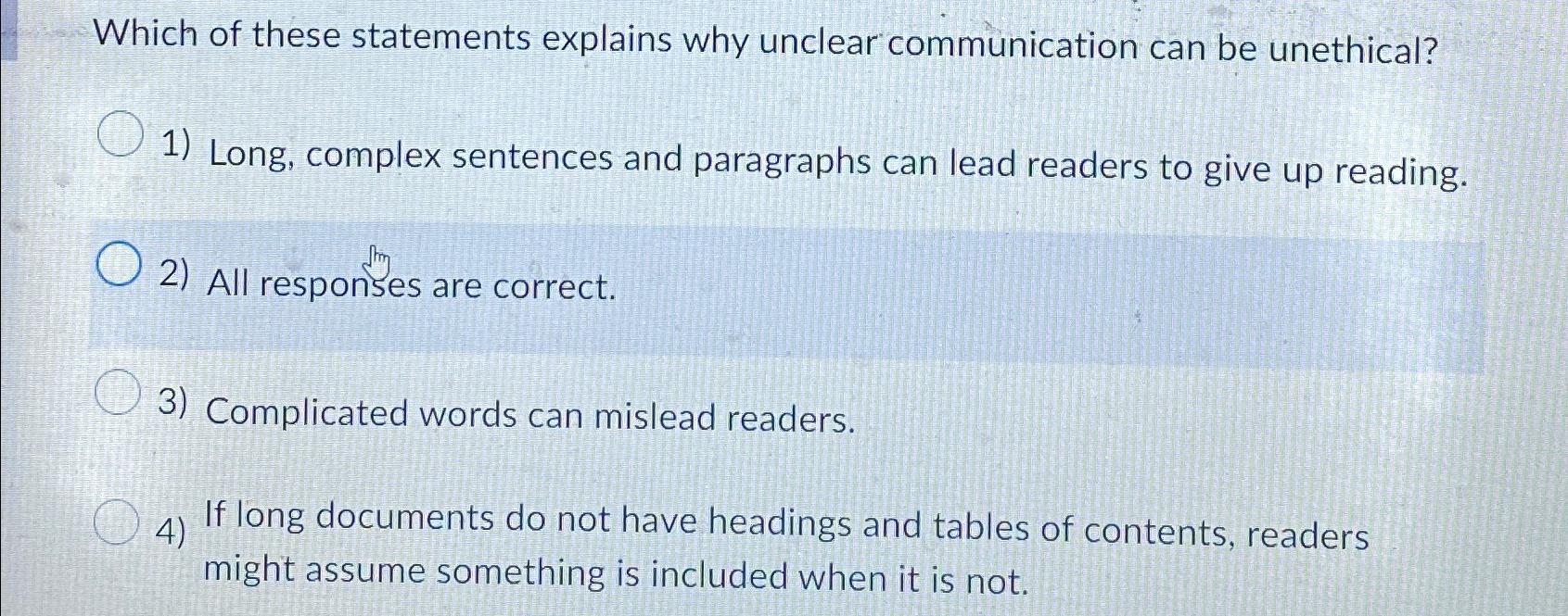 Solved Which of these statements explains why unclear | Chegg.com