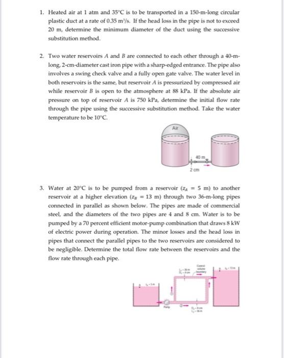 Solved 1. Heated air at 1 atm and 35°C is to be transported | Chegg.com