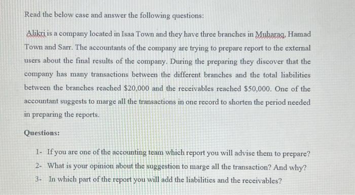 Solved Read the below case and answer the following | Chegg.com