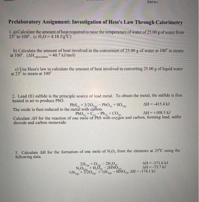 Solved Date Prelaboratory Assignment Investigation of