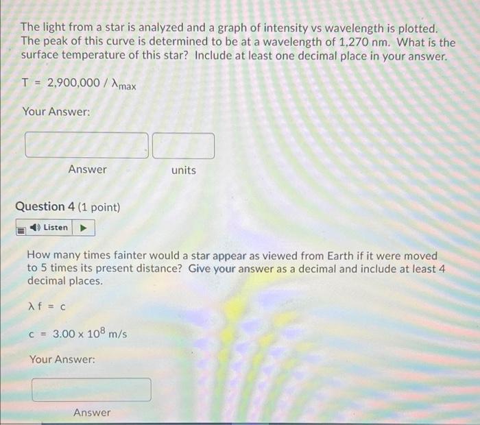 Solved The light from a star is analyzed and a graph of | Chegg.com
