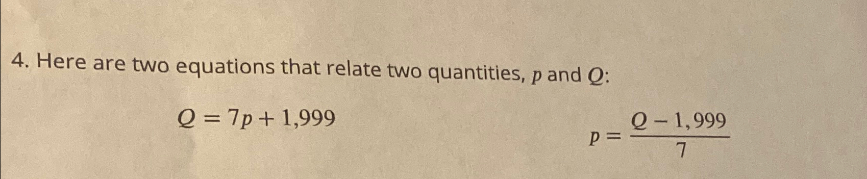 Solved Here are two equations that relate two quantities, p | Chegg.com