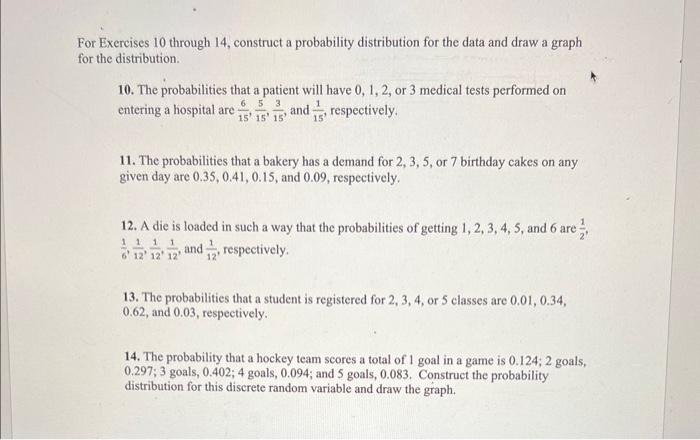 Solved For Exercises 10 through 14 , construct a probability | Chegg.com