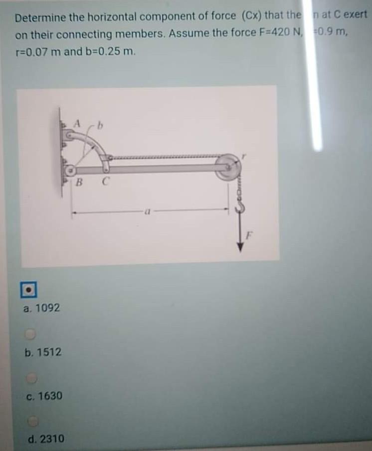 Solved Determine the horizontal component of force (Cx) that | Chegg.com