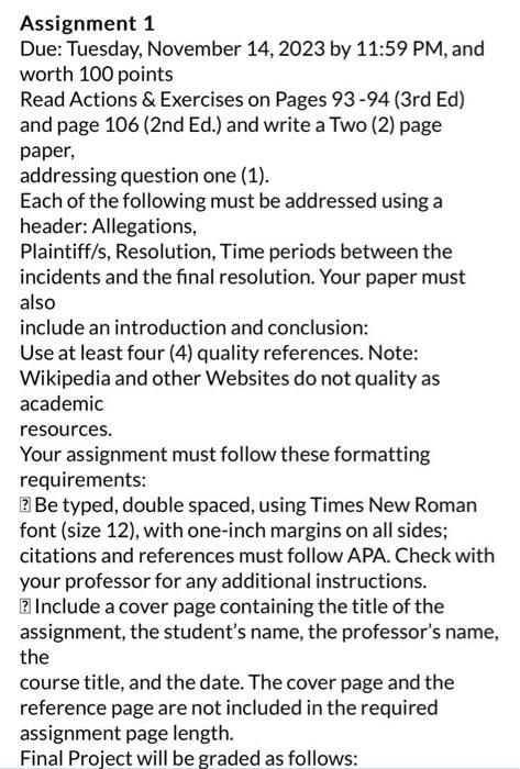 Solved Assignment 1 Due: Tuesday, November 14, 2023 by 11:59 | Chegg.com