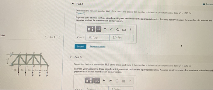 Solved Part A Row Determine the force in member HG of the | Chegg.com