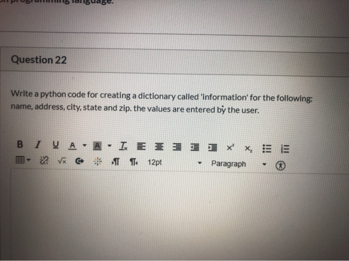 Solved Question 22 Write a python code for creating a | Chegg.com