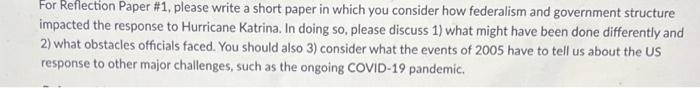 Solved For Reflection Paper #1, please write a short paper | Chegg.com