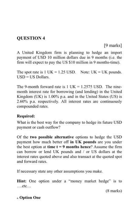 Solved Question 4 9 Marks A United Kingdom Firm Is Plan Question 4 9 Marks A United Kingdom