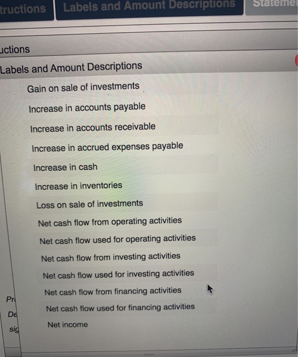 Solved Instructions Labels and Amount Descriptions Statement | Chegg.com
