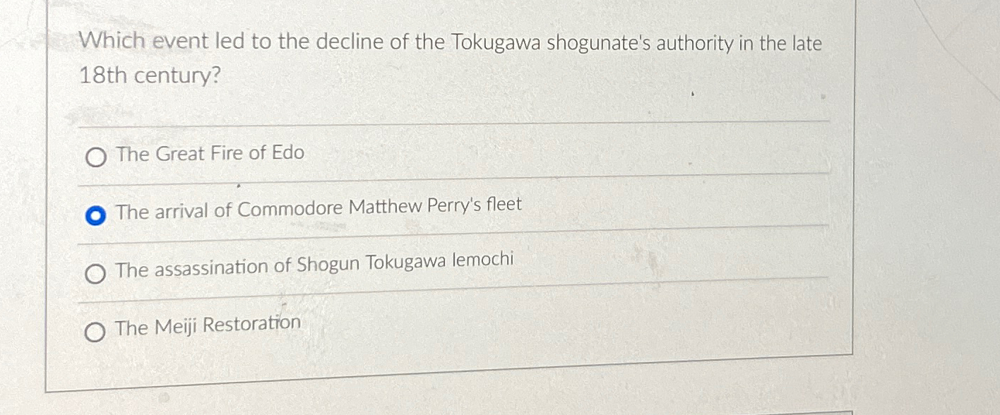 Solved Which event led to the decline of the Tokugawa | Chegg.com