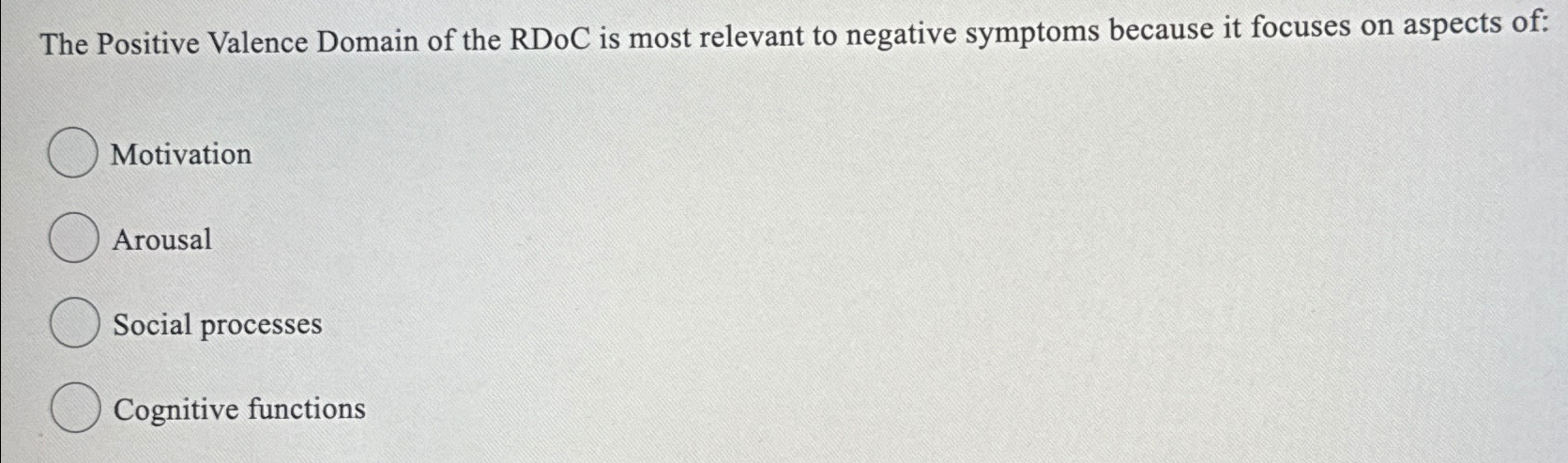 Solved The Positive Valence Domain of the RDoC is most | Chegg.com