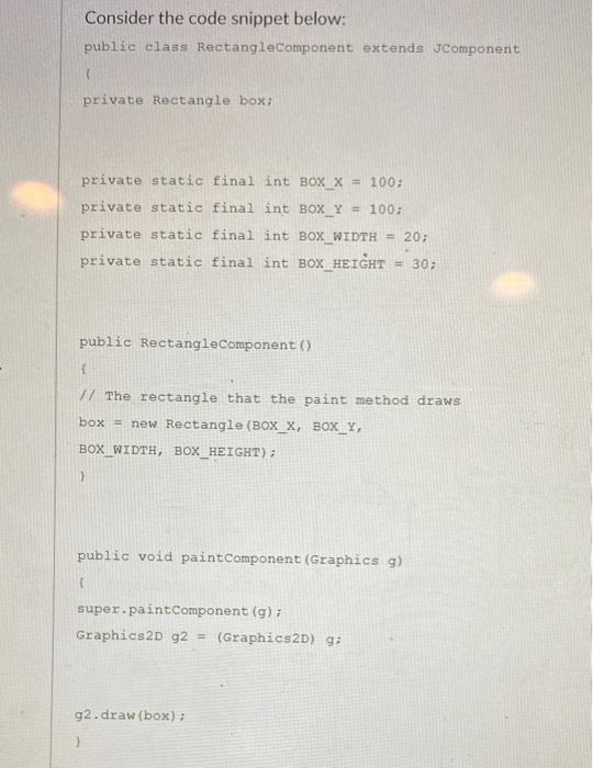 Solved Question 1 Consider the following code snippet: | Chegg.com