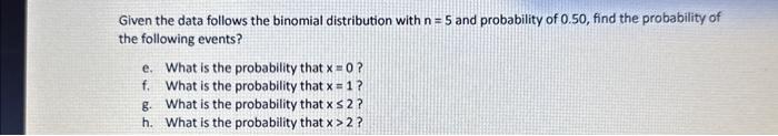 Solved Given the data follows the binomial distribution with | Chegg.com