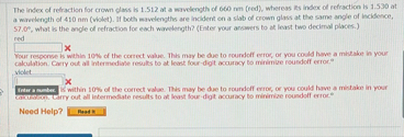 Solved The index of refraction for crown glass is 1.512 ﻿at | Chegg.com