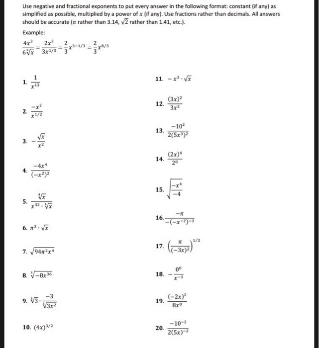 Solved Use negative and fractional exponents to put every | Chegg.com