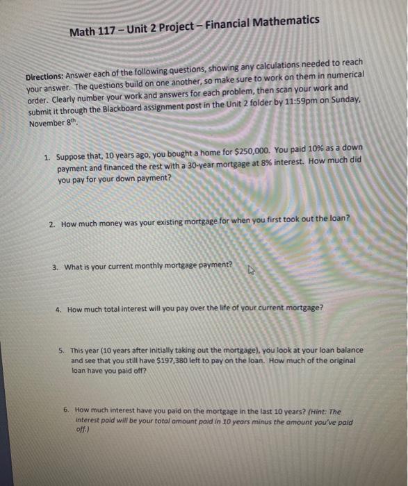 solved math 117 unit 2 project financial mathematics chegg com