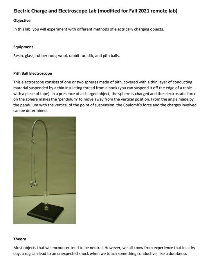Electric Charge and Electroscope Lab (modified for | Chegg.com