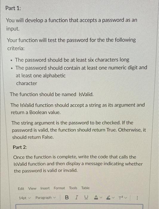 Solved Part 1: You will develop a function that accepts a | Chegg.com