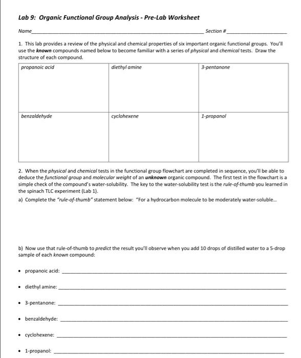 Solved Lab 9: Organic Functional Group Analysis - Pre-Lab | Chegg.com