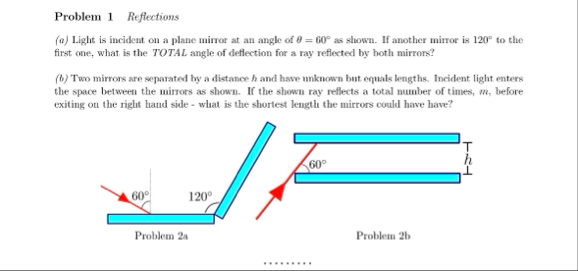Problem 1 ﻿Reflections(a) ﻿Light is incident on a | Chegg.com