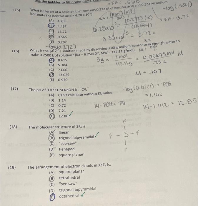 Solved benzoate ( Ka benzoic acid =6.28×10−5) (E) 0.970 (A) | Chegg.com