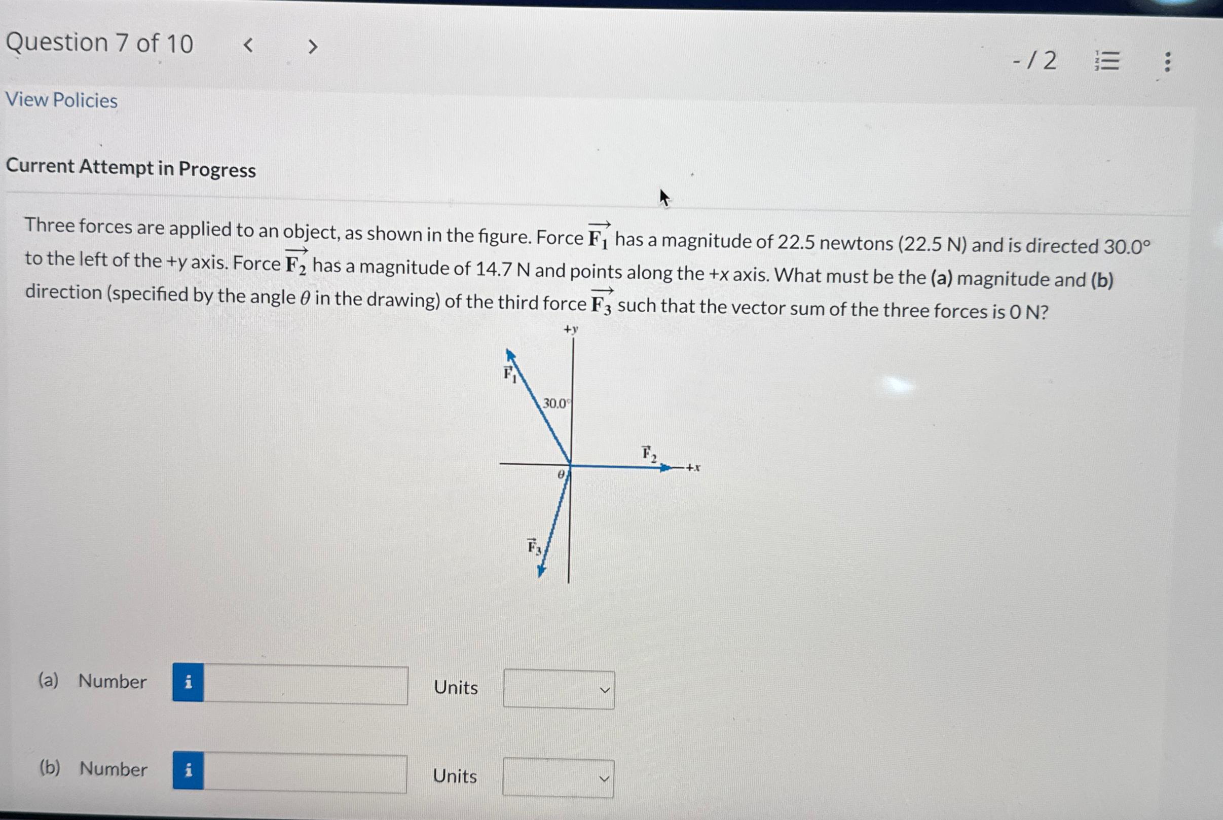 Three forces are applied to an object, as shown in | Chegg.com