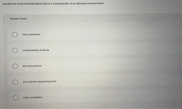 Solved Identify The Environmental Factor That Is A Chegg