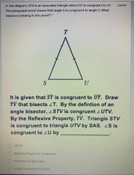 Given the diagram, which angles would be congruent under the