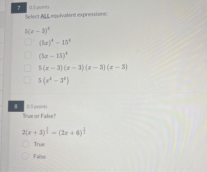 Solved Select ALL equivalent expressions: | Chegg.com