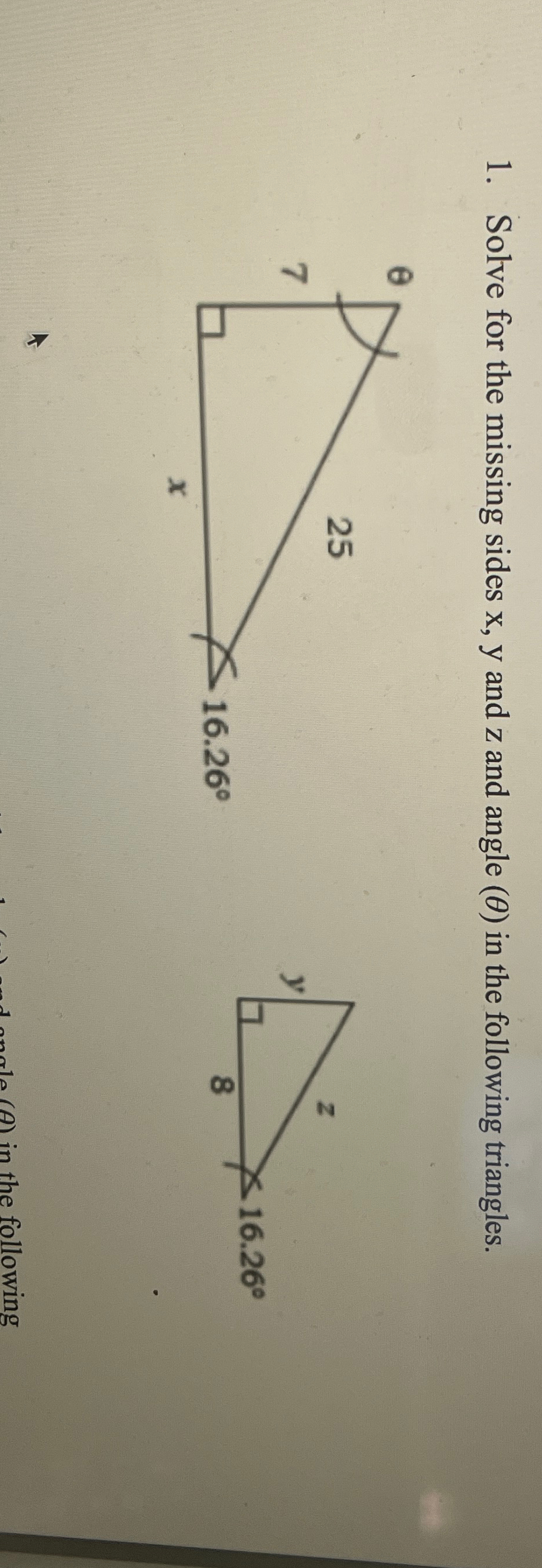 Solved Solve for the missing sides x,y ﻿and z ﻿and angle (θ) | Chegg.com