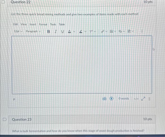 List the three quick bread mixing methods and give