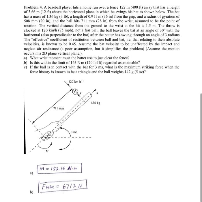 Solved Problem 4. A baseball player hits a home run over a | Chegg.com