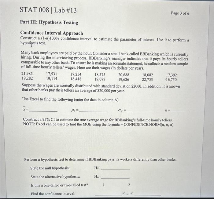 Solved Part III: Hypothesis Testing Confidence Interval | Chegg.com