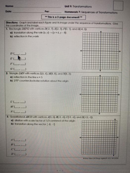 unit 9 transformations homework 1 reflections answers