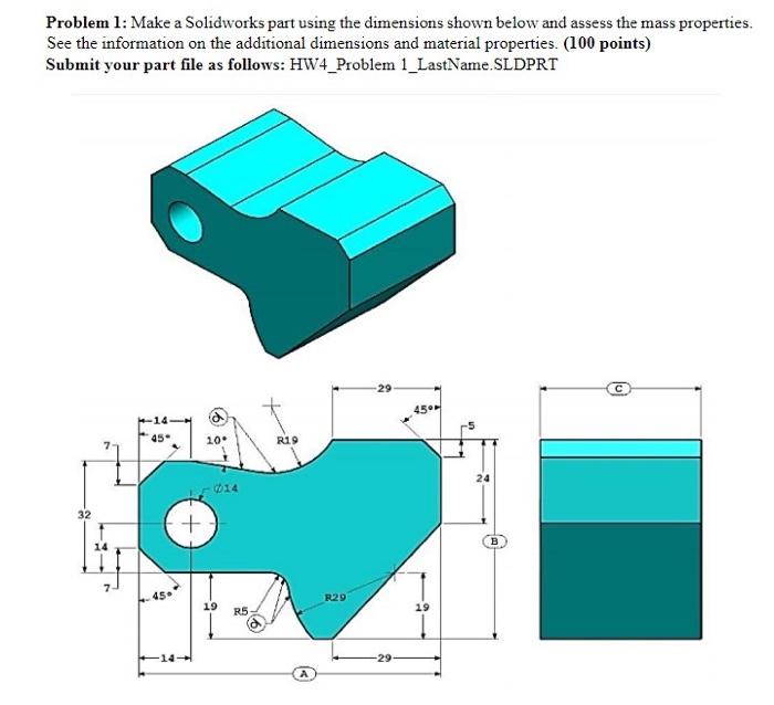 Solved Problem 1: Make a Solidworks part using the | Chegg.com
