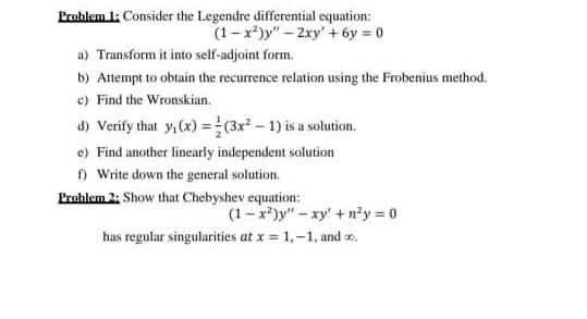 Problem 1 Consider The Legendre Differential Chegg Com