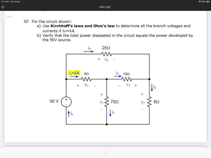 Solved 27 For The Circuit Shown: A) Use Kirchhoff's Laws And | Chegg.com