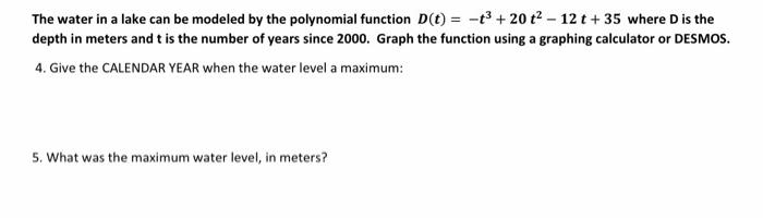 Solved The water in a lake can be modeled by the polynomial | Chegg.com