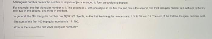 Solved A triangular number counts the number of objects | Chegg.com