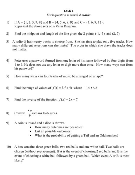 Solved TASK 1 Each question is worth 4 marks 1) | Chegg.com