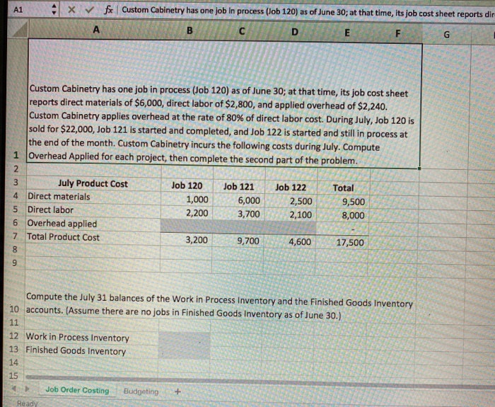 Solved Job Order Costing Problem:I Need Help Finding The | Chegg.com