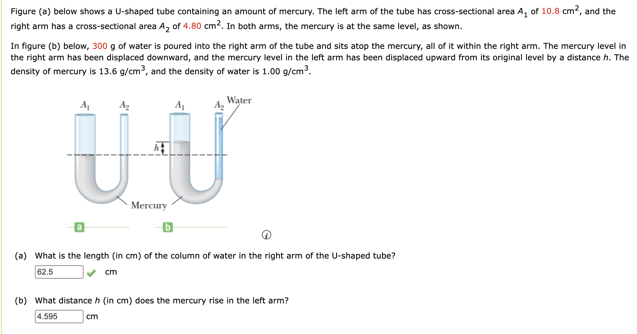 Solved Figure (a) ﻿below shows a U-shaped tube containing an | Chegg.com