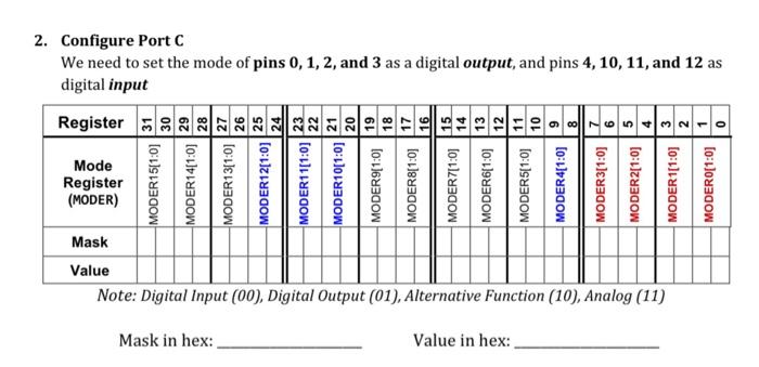 Solved Configure Port C We need to set the mode of pins | Chegg.com