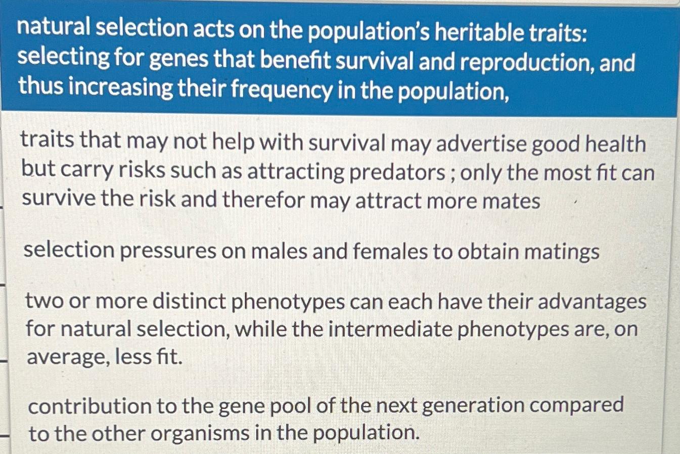 Solved Natural Selection Acts On The Population's Heritable | Chegg.com