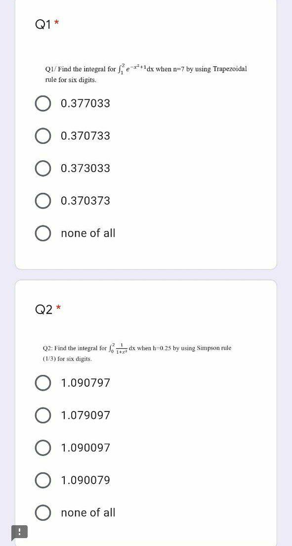 Solved Q1 Q1 Find The Integral For Sex 1dx When N 7 By