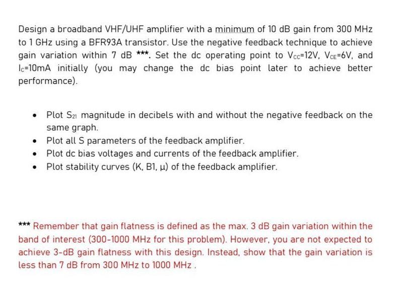 Solved Design A Broadband VHF/UHF Amplifier With A Minimum | Chegg.com