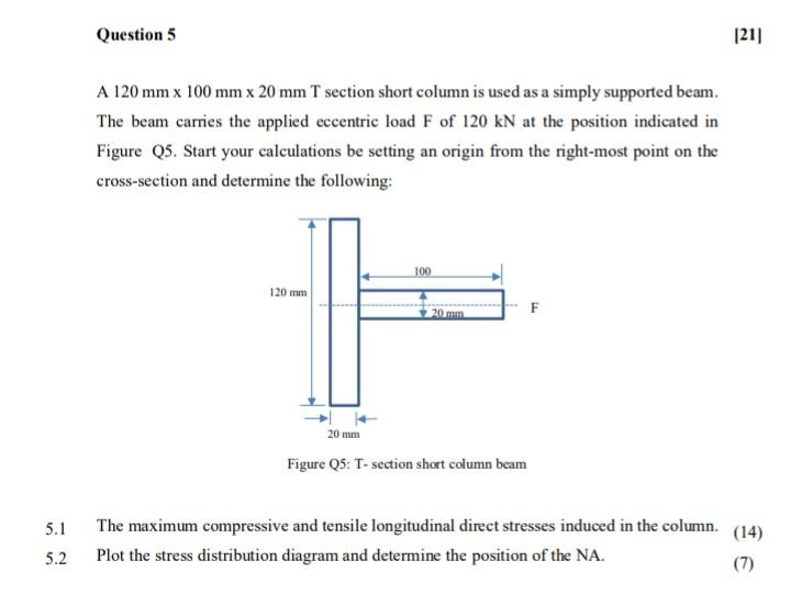 Solved Question 5 1211 A 120 mm x 100 mm x 20 mm T section | Chegg.com