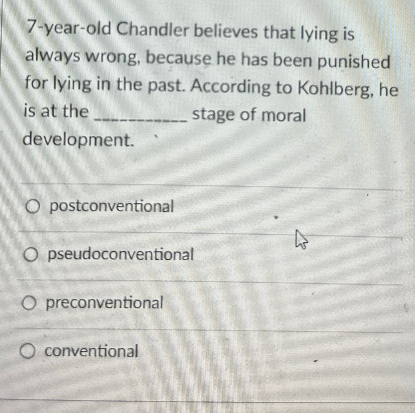 Solved 7-year-old Chandler believes that lying is always | Chegg.com