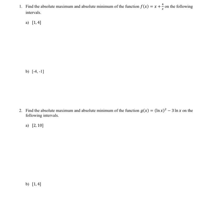 Solved 1 Find The Absolute Maximum And Absolute Minimum Of